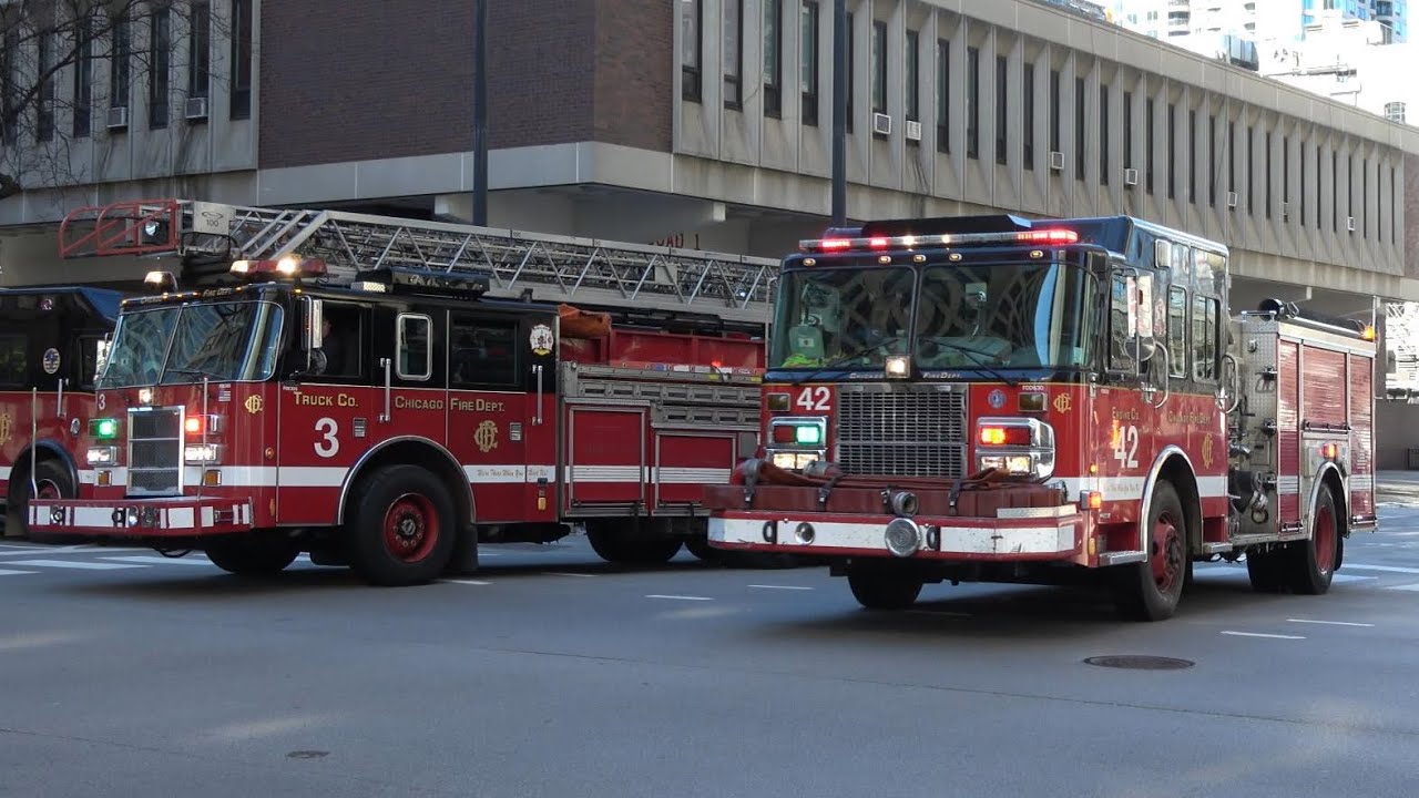 Fire trucks responding to an emergency in Chicago!