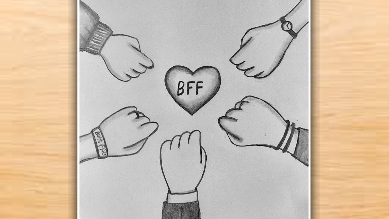Рисунок BFF для начинающих / Рисунок пяти лучших друзей / Рисунок на День дружбы / Рисунок каранд...