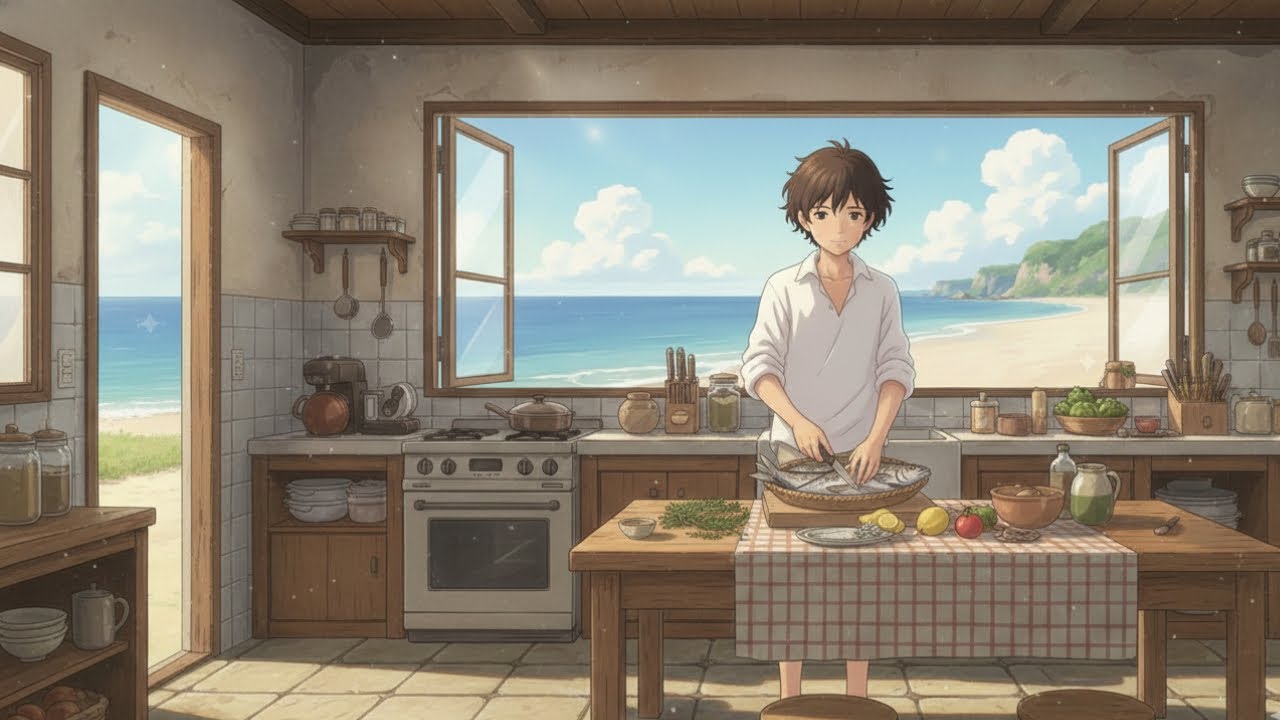 Slow Beach House Morning, Fishing, Cooking & Sunset Dinner 🌊 Cozy Ghibli Ambience