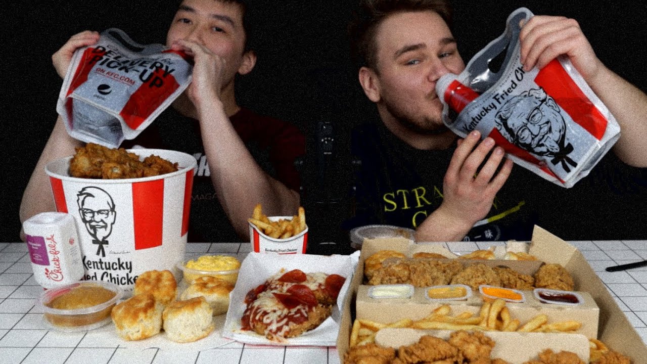 ASMR Mukbang KFC Chizza with Bucket of Chicken and Nuggets