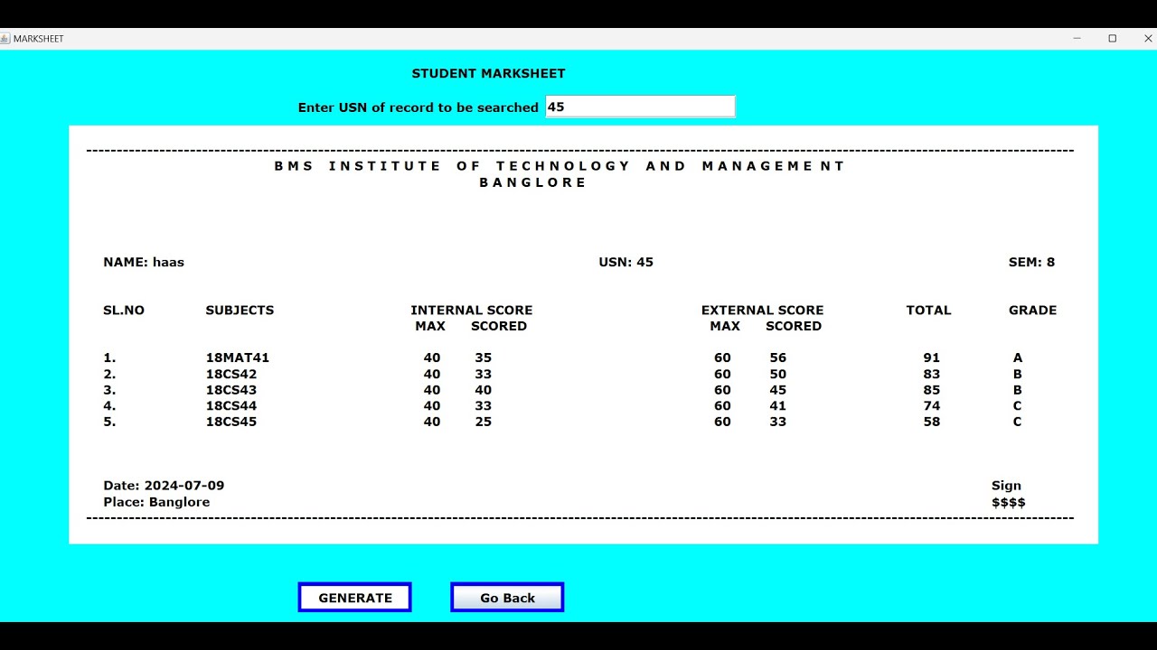 MARKSHEET GENERATOR