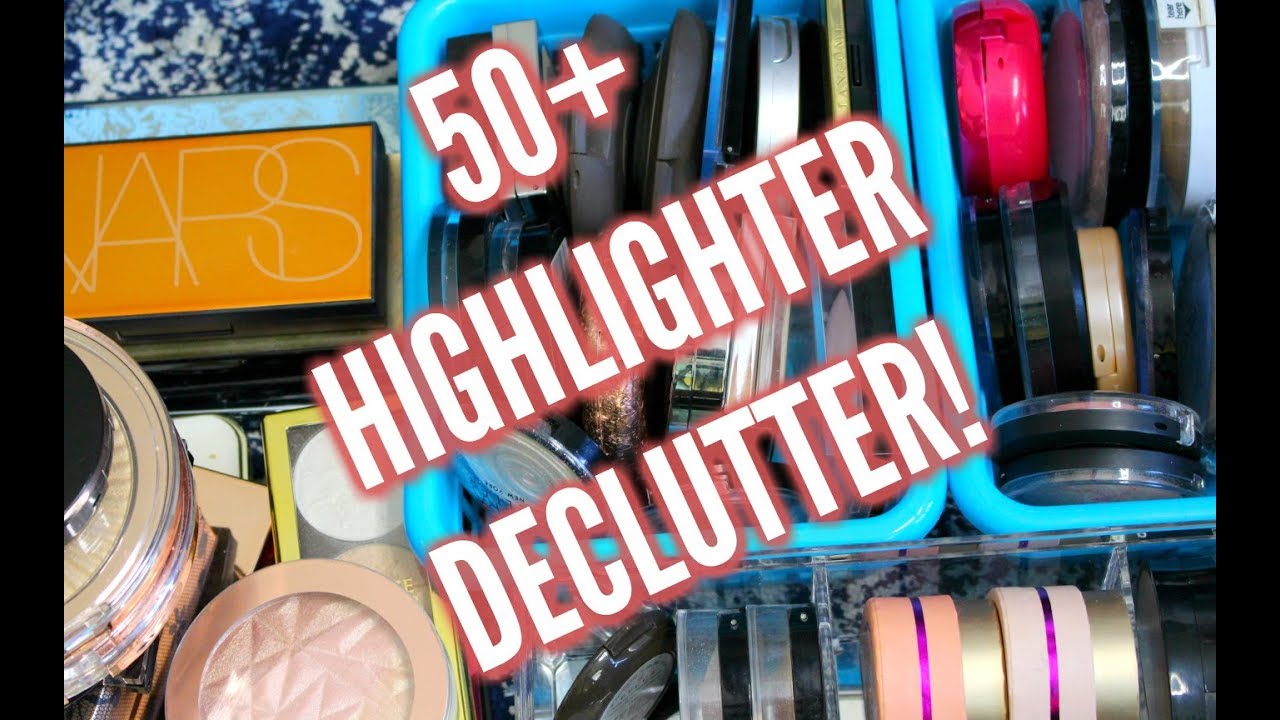 50+ Highlighter Declutter With Swatches! (SAVAGE MAKEUP DECLUTTER!)