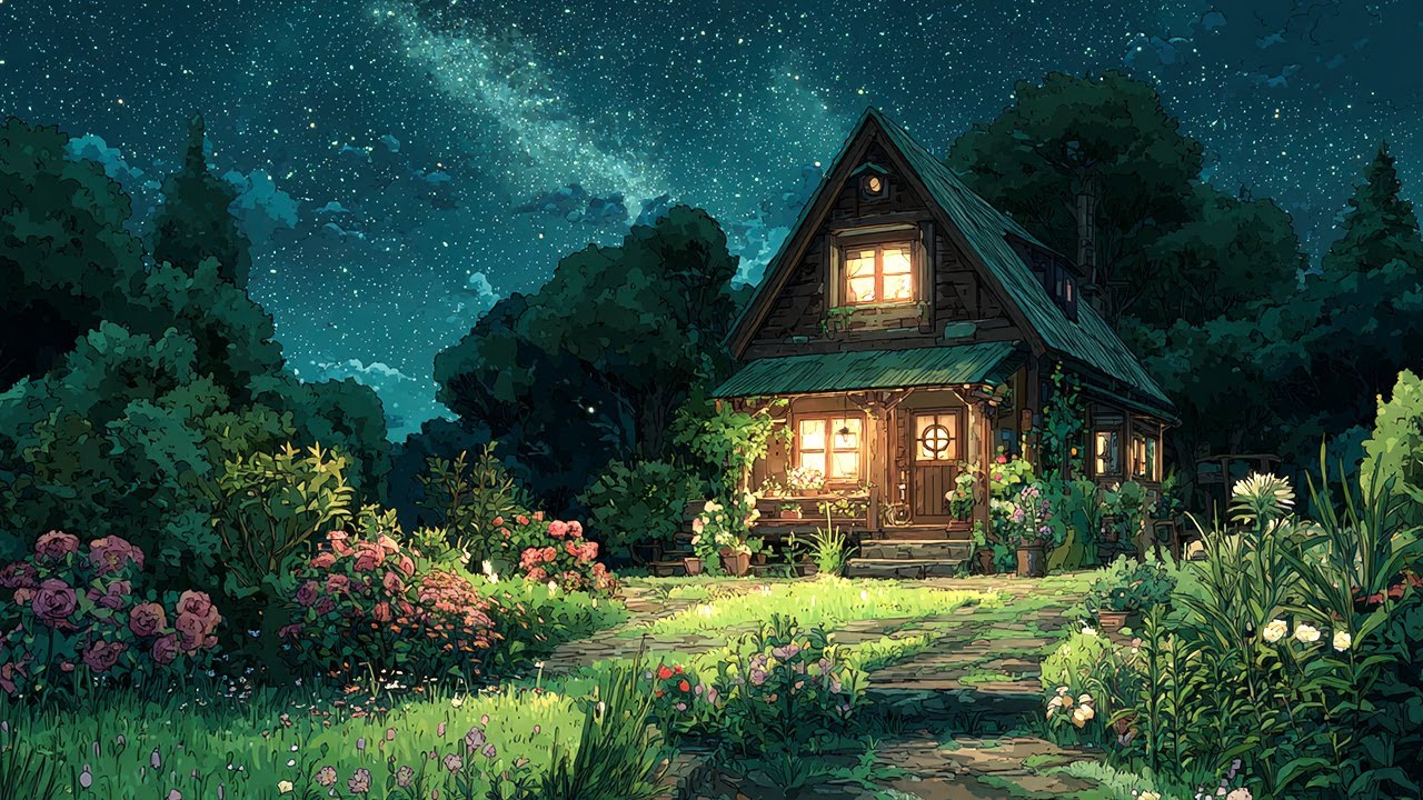 Quiet Garden Cottage under the Starry Sky | Soft Cozy Music
