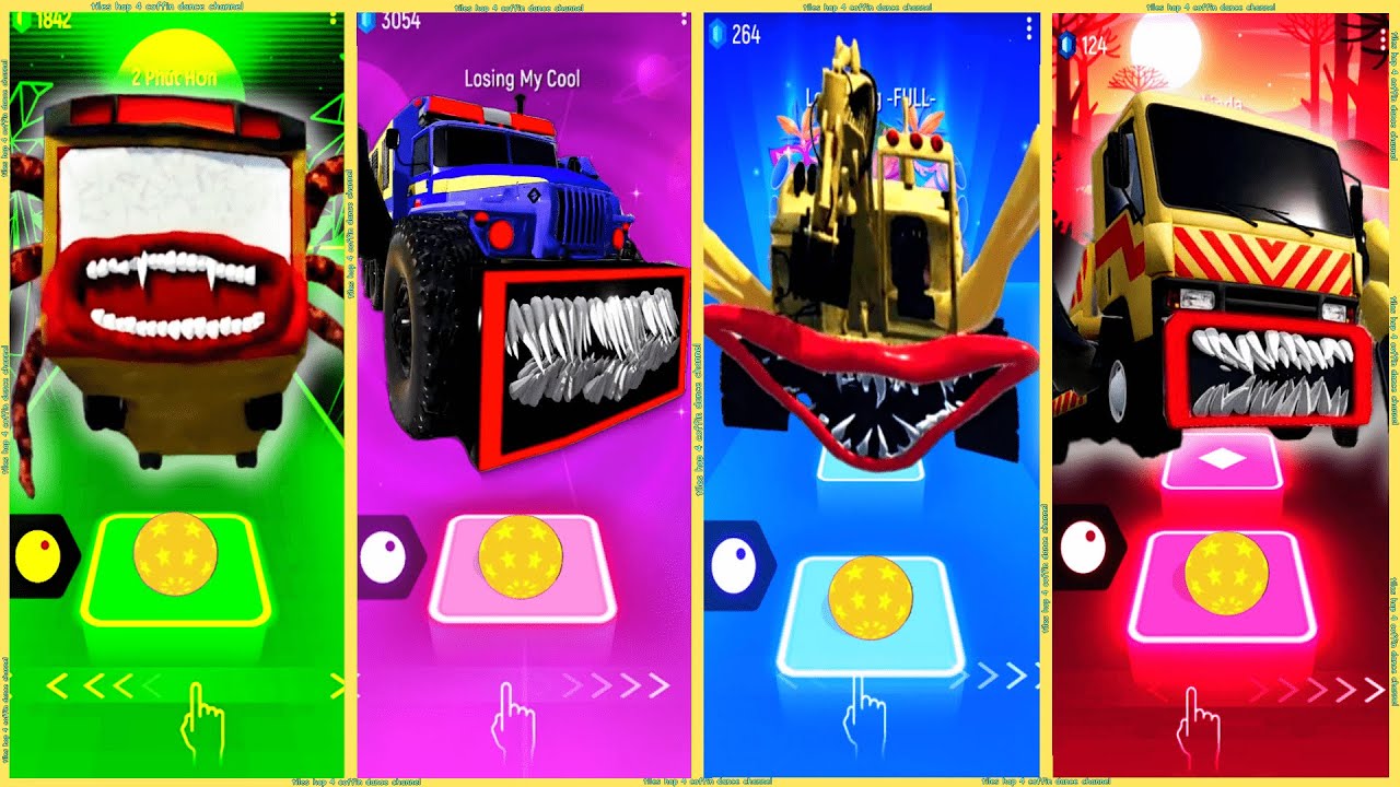 coffin dance - Bus Eater vs Excavator Eater vs Police Truck Eater vs Tow Truck Eater | Tiles HOP ❗