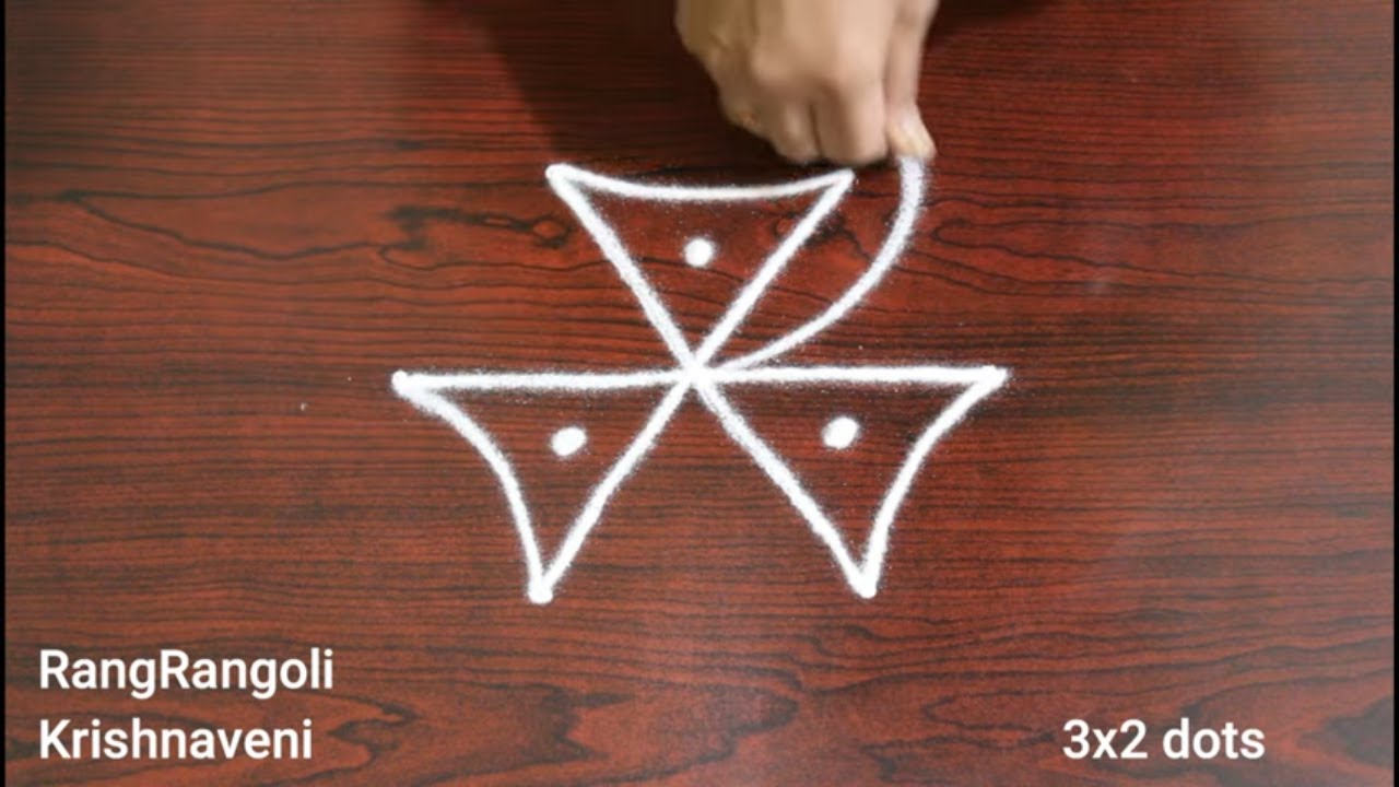 Easy Kolam for Daily use🍀3x2 dots Chinna Muggulu🍀Simple Rangoli🍀RangRangoli Krishnaveni
