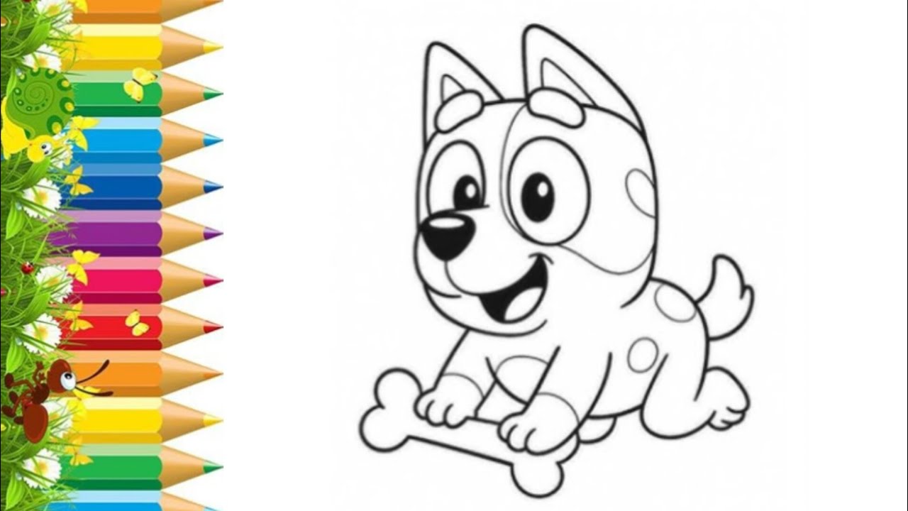 Draw and Color Bluey Riding a Bicycle 🐶🚲🌈 Drawings for Kids