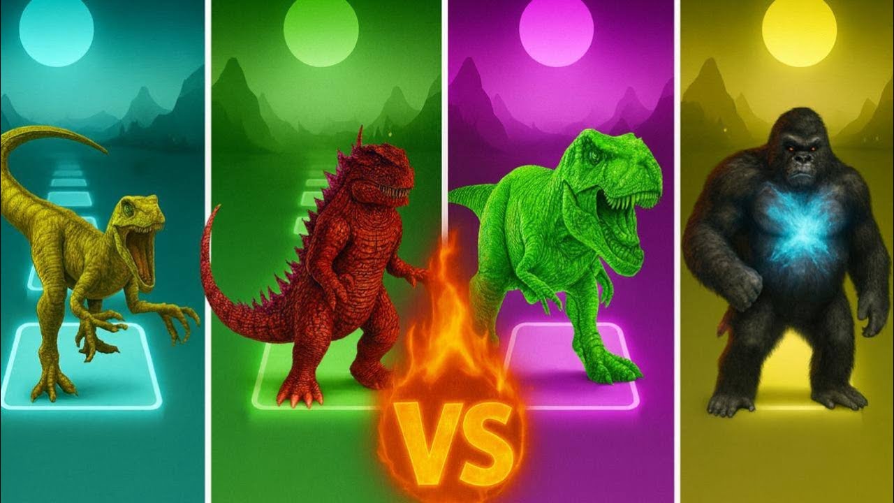 🔥 Velociraptor vs Godzilla vs T-Rex vs Kong — Ultimate Monster Battle!