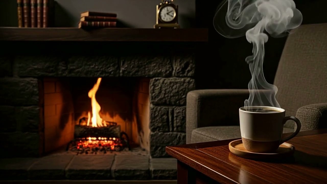 Cozy Coffee Jazz Instrumental 🔥 Fireplace Background Music for Reading, Studying