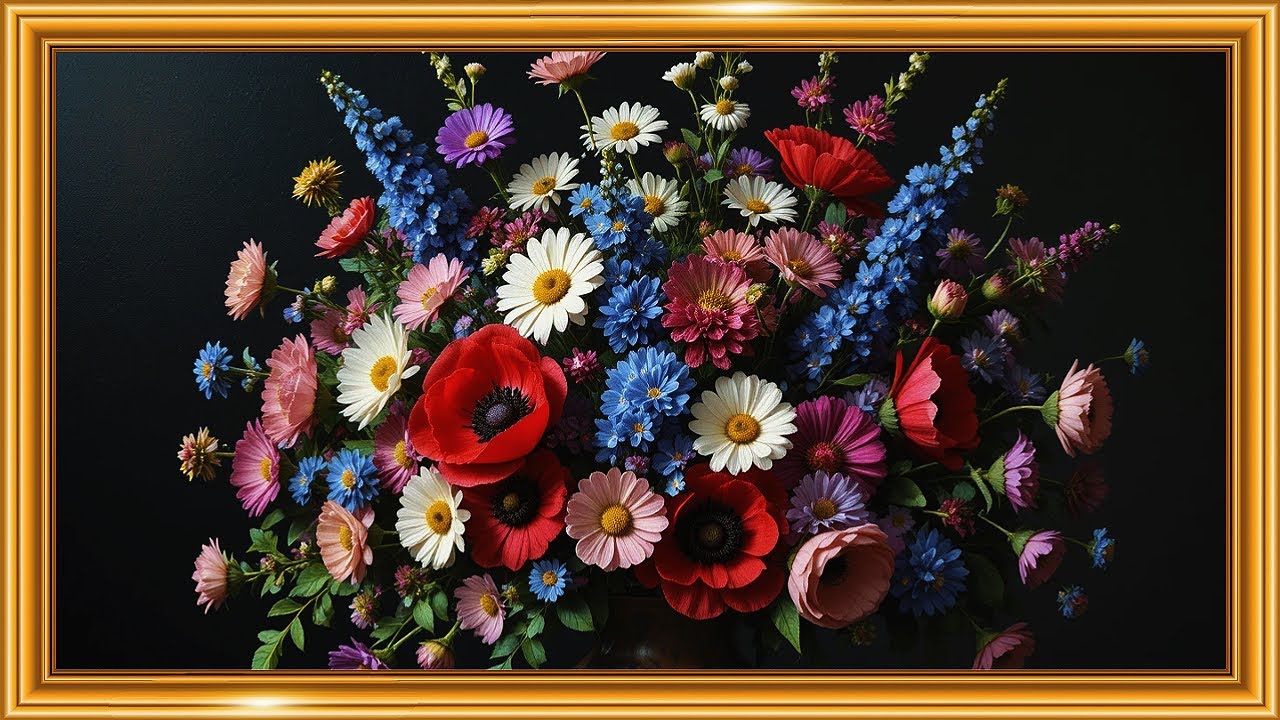 Dutch Master Wildflower Still Life | Jewel-Tone Botanical Art in 4K