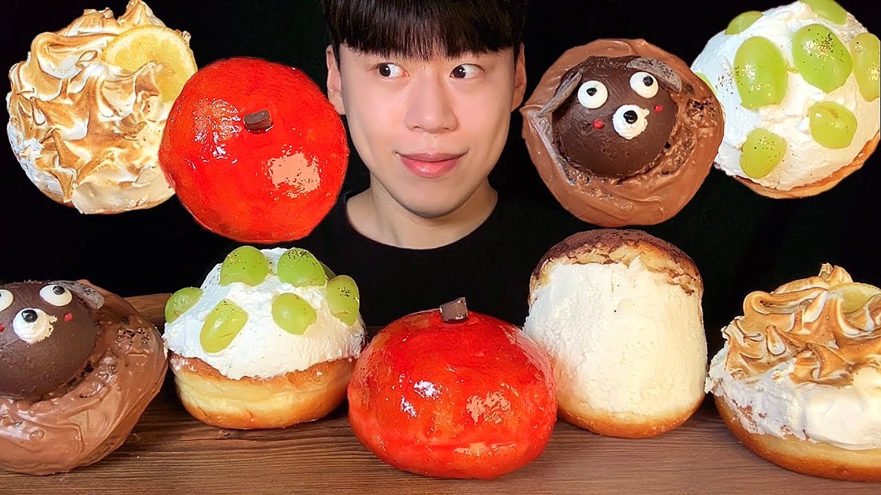 SUB) 🍩Cream Donut Mukbang Asmr | Tiramisu donut, lemon meringue donut, apple cream donut
