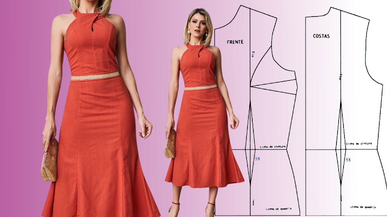 Como Fazer Vestido Midi com Decote Transpassado em poucos passos (Interpretação de Modelo e Molde)