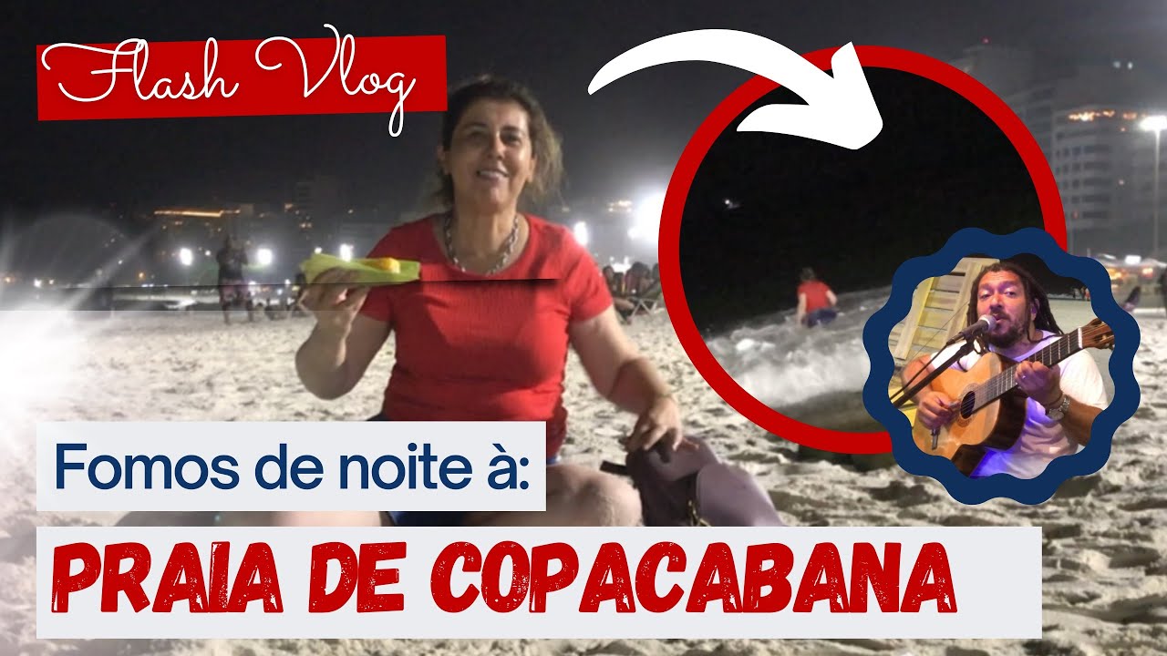 Vlog na praia de copacabana durante a noite. Um  