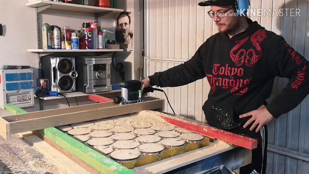 Endwood table Sawing & routing down pine to level with epoxy 🐒 part3