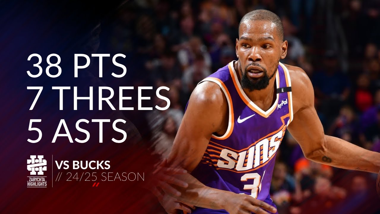 Kevin Durant 38 pts 7 threes 5 asts vs Bucks 24/25 season