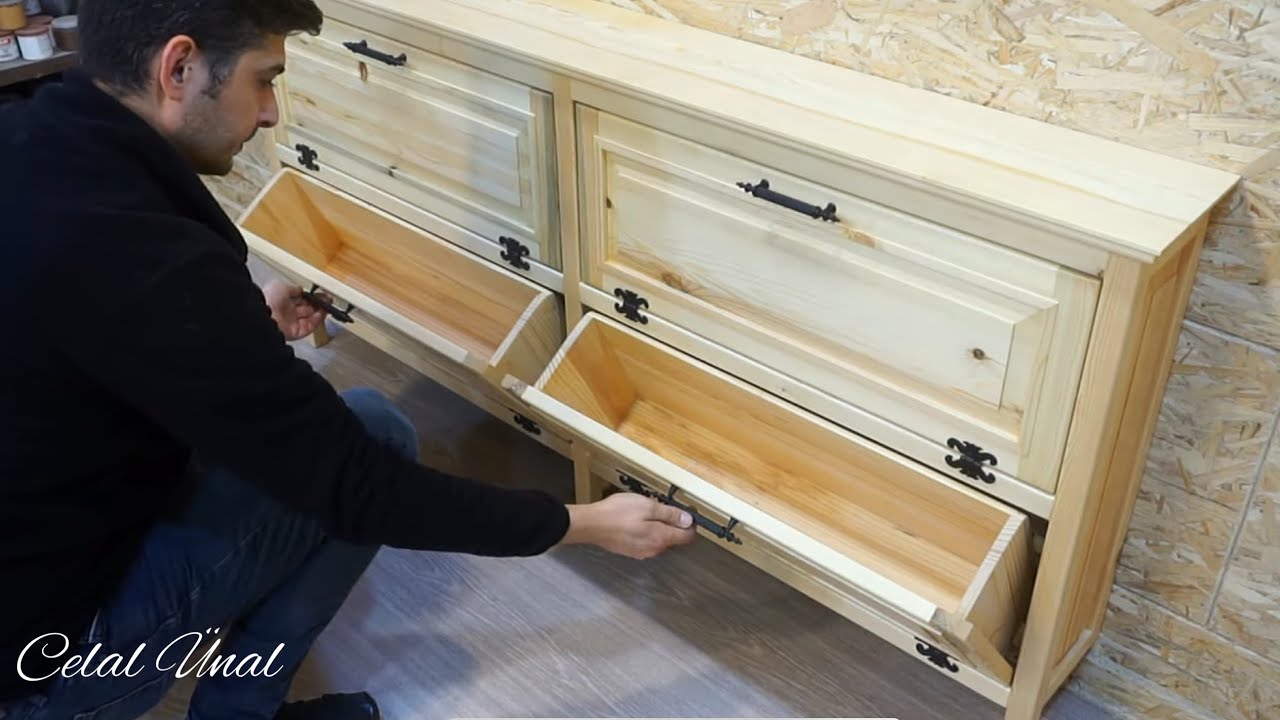 DIY Wooden Shoe Cabinet / Woodworking Design Wooden Shoe Storage / Ahşap Ayakkabılık Yapımı