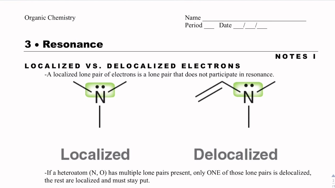 Organic Chemistry Notes 3.1- Localized vs. Delocalized Electrons