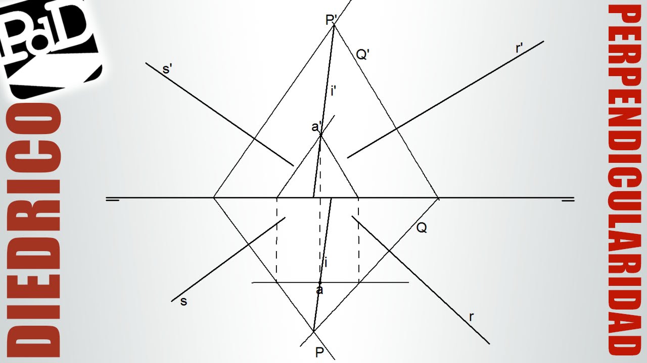 Recta perpendicular a otras dos rectas y pasando por un punto (Diédrico).