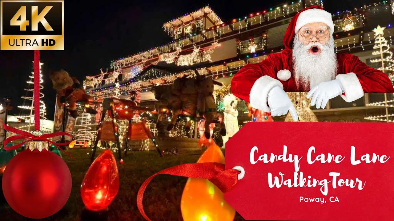 CHRISTMAS LIGHTS - CANDY CANE LANE in POWAY - San Diego, California Full Walking Tour [4K UHD]