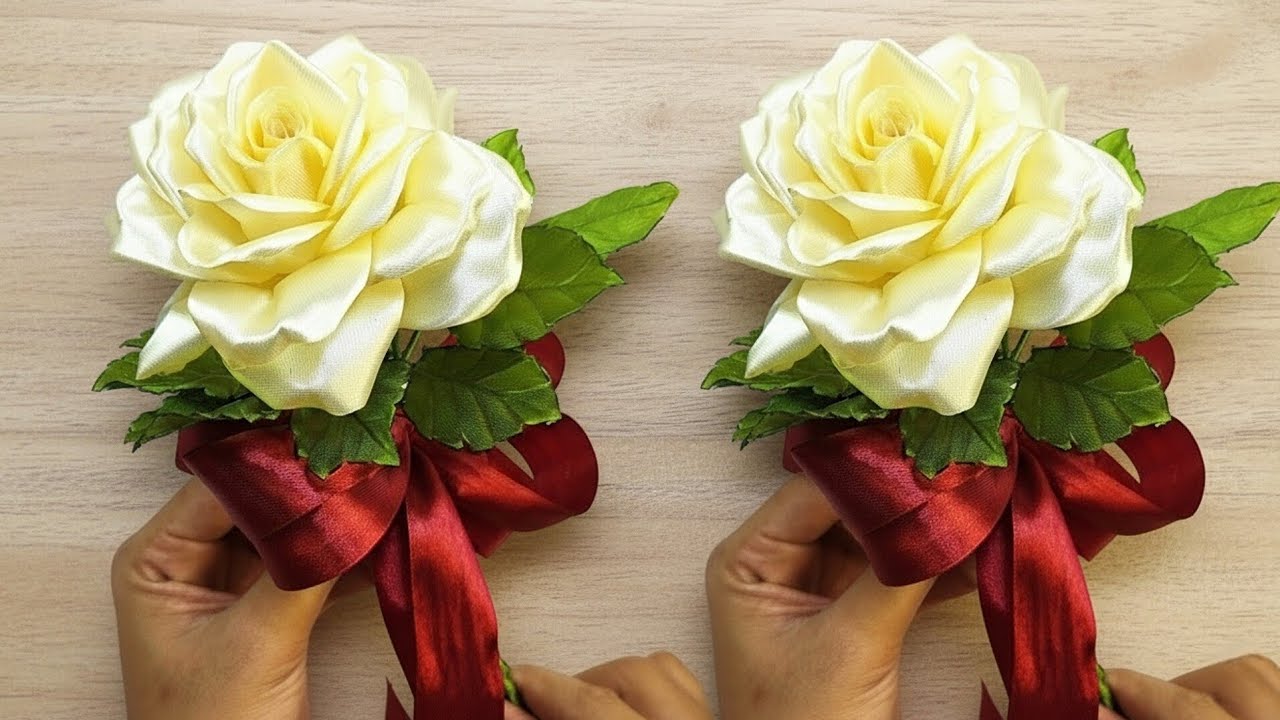 DIY ribbon roses/how to make beautiful & realistic roses with satin ribbon