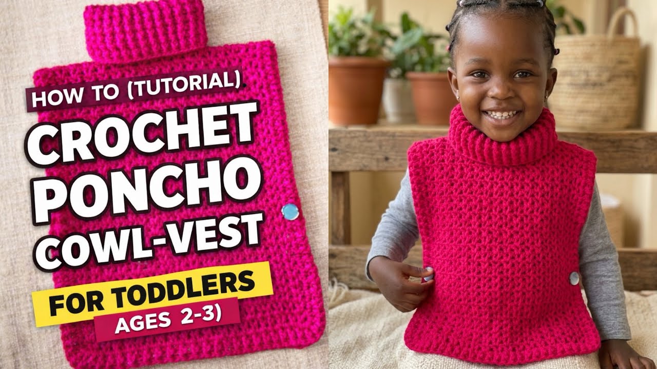 How to Crochet a Toddler Poncho Sweater Vest | Easy Cowl Neck Tutorial (Step-by-Step)