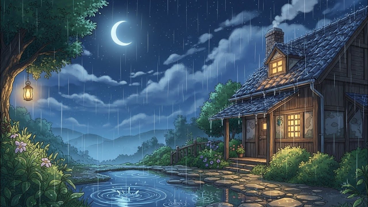 Rain 🌧️ on the Tiled Roof — Making Warm Rice Porridge in My Childhood Home | Ghibli-Style ASMR