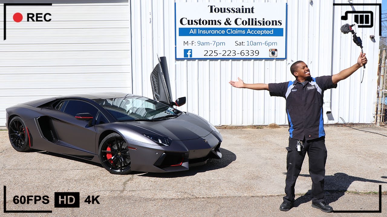 We wrapped a Lamborghini Aventador in 3M satin dark grey vinyl.
