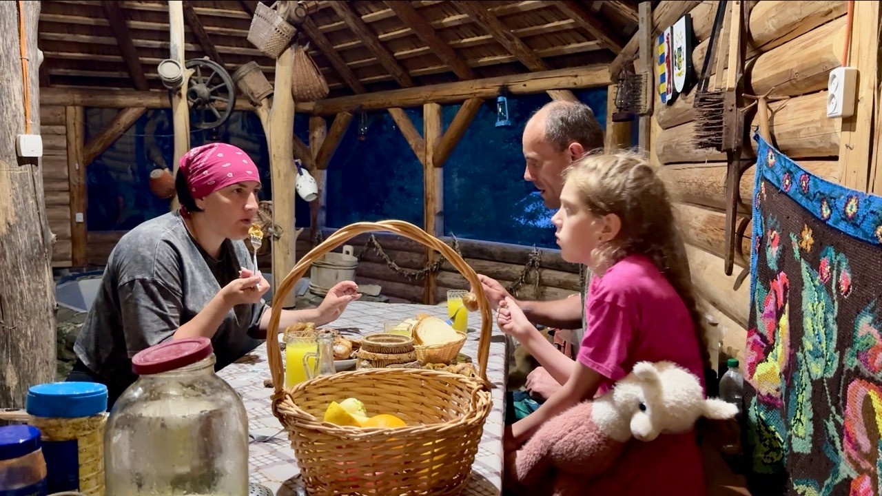 One day of happy family life in a mountain village in the Carpathians