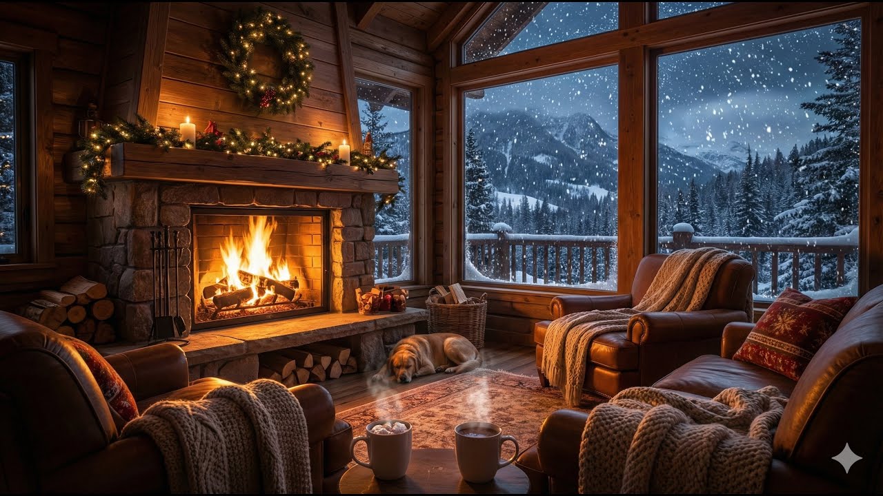 🔴 The Most Cozy Winter Cabin 24/7 | Crackling Fireplace & Falling Snow [Deep Sleep]