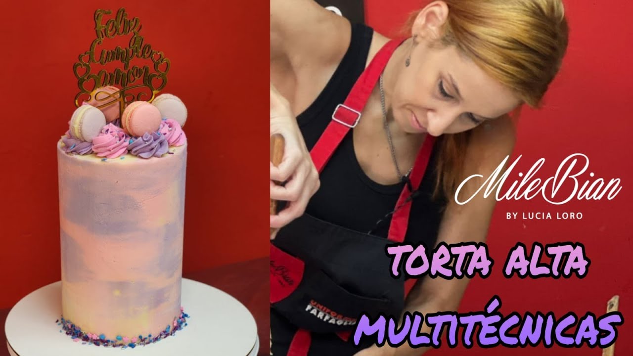Torta alta - Receta bizcocho ajedrez y sellado con ganache efecto watercolor