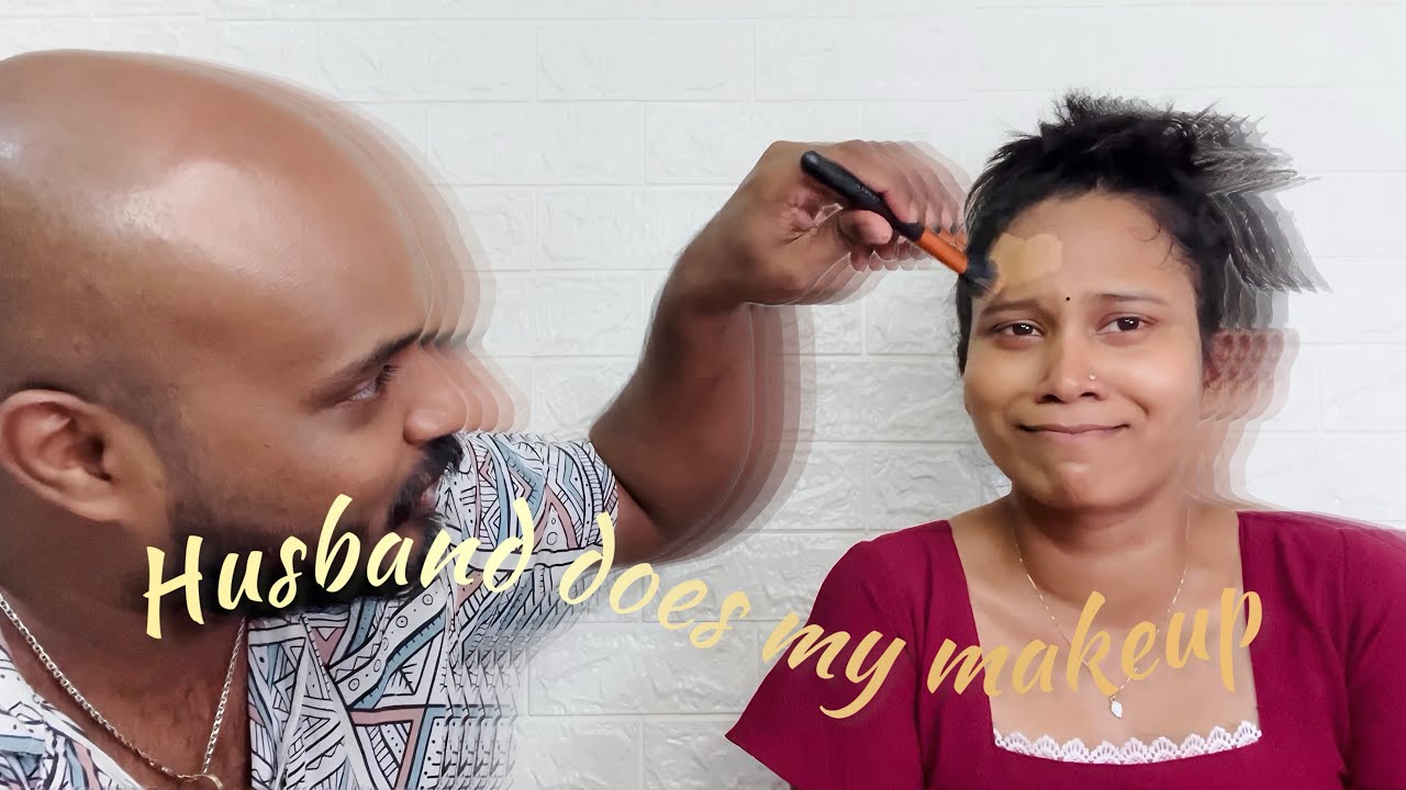 Husband does my makeup 🥶😰 #makeup #challenge #funny #husbandwife #trending 