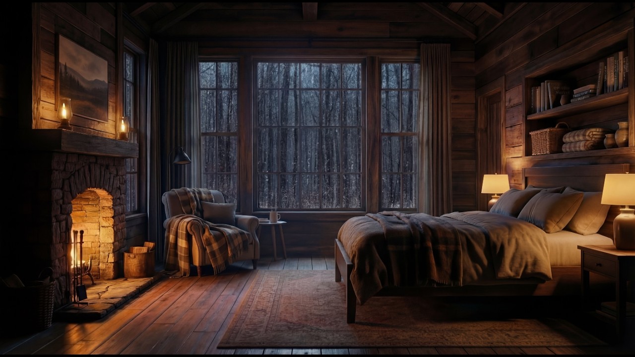 Soft Rain and Cozy Fireplace Sounds Embracing a Forest Cabin｜ASMR for Deep Sleep