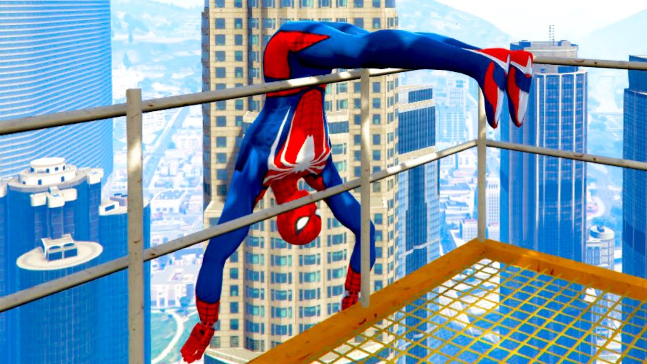 SPIDERMAN CRAZY JUMPS/FALLS GTA 5 #24