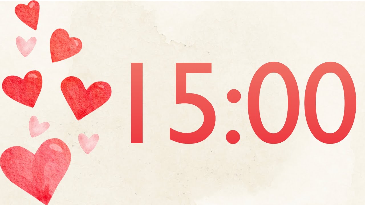 15 Minute Fun Valentine's Heart Classroom Timer with Relaxing LoFi Music (Harp Tones Alarm at End)