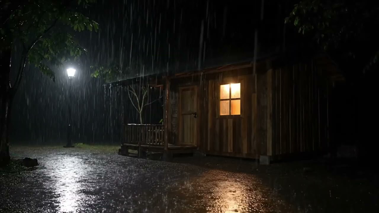 Heavy Rain Sound at Night on Cabin for Sleep and Insomnia