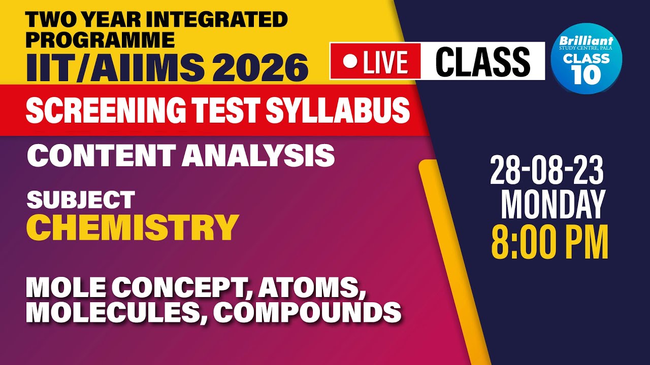 MOLE CONCEPT, ATOMS, MOLECULES, COMPOUNDS |  LIVE | CHEMISTRY | 28/08/2023 | 08:00 PM