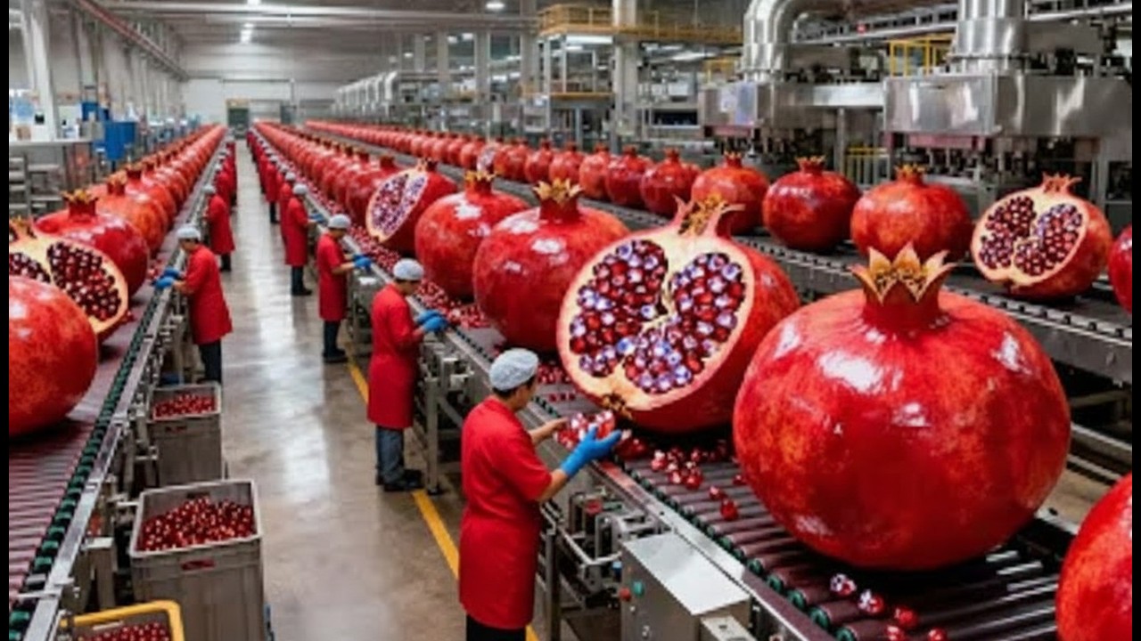 Inside a Modern Pomegranate Juice Factory – From Fresh Fruit to Premium Bottled Juice (Full Process)