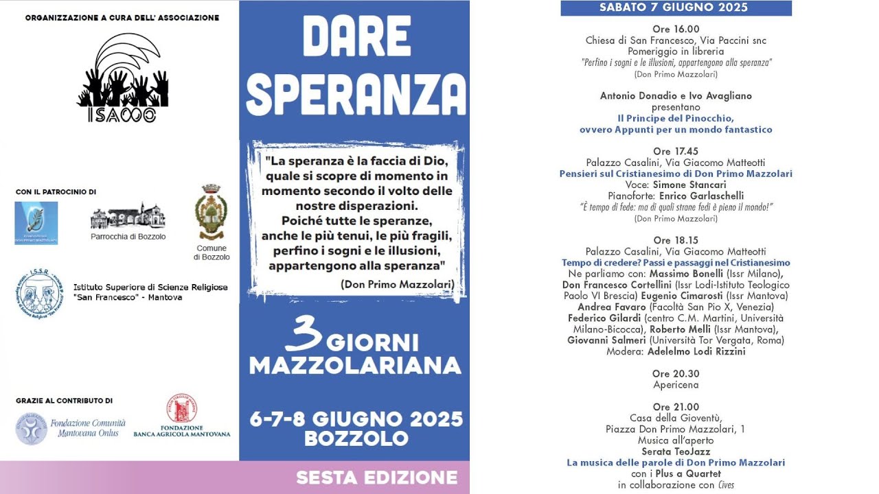 3 giorni mazzolariana - 6° edizione - 7 giugno 2025 - II° giornata: l'incontro musicale
