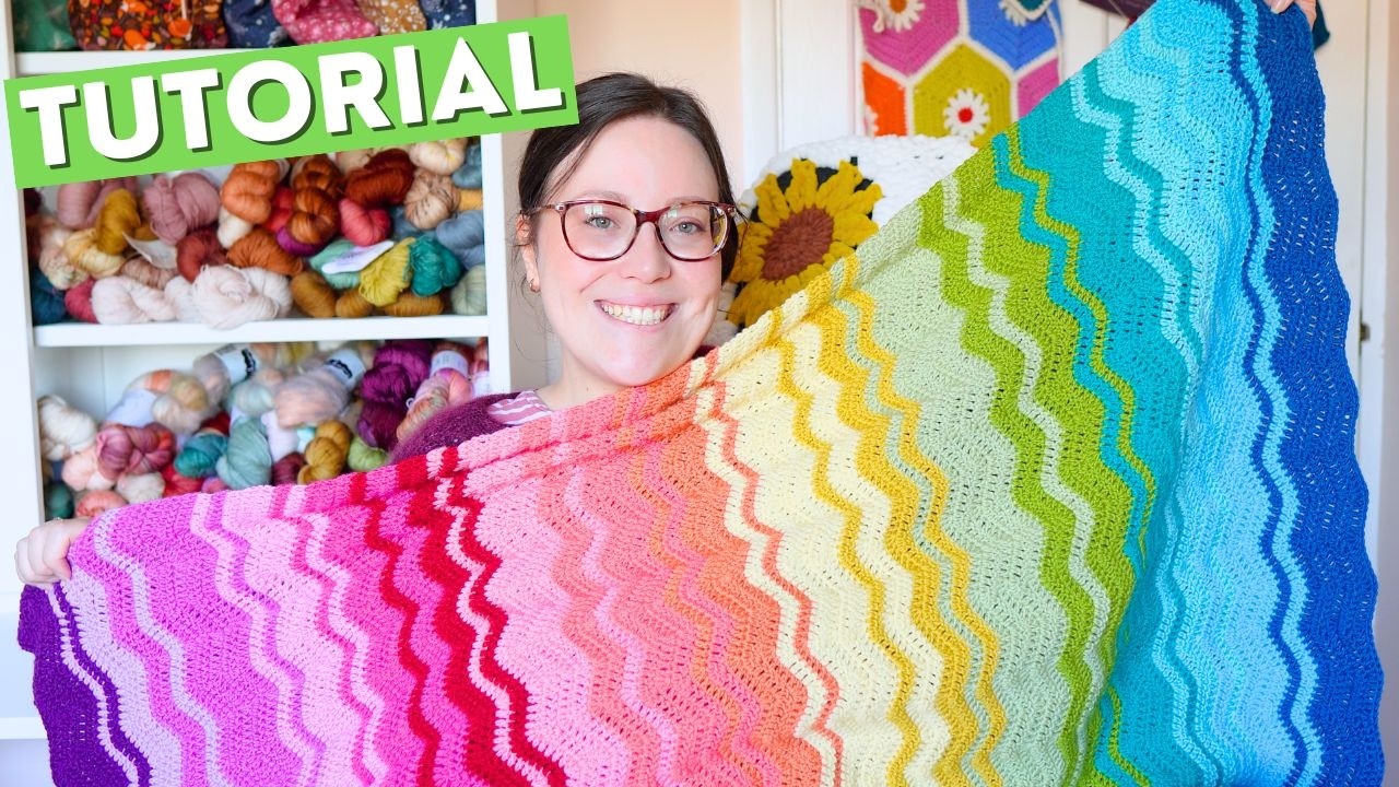 Как связать крючком радужное рябь на одеяле 🌈
