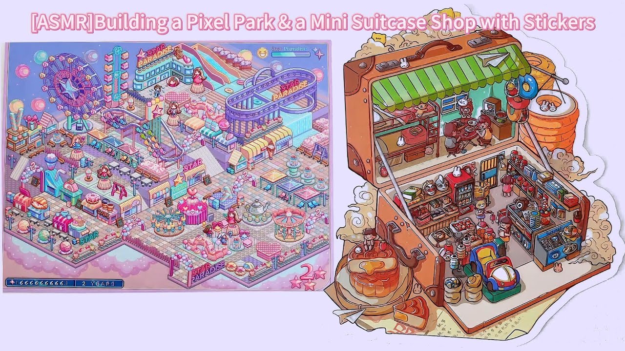[ASMR]Building a Pixel Park & a Mini Suitcase Shop with Stickers