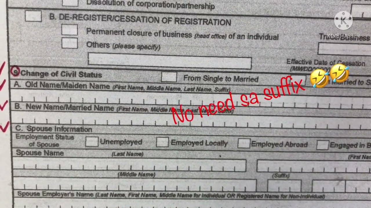 How to fill out BIR FORM 1905 change of Civil Status