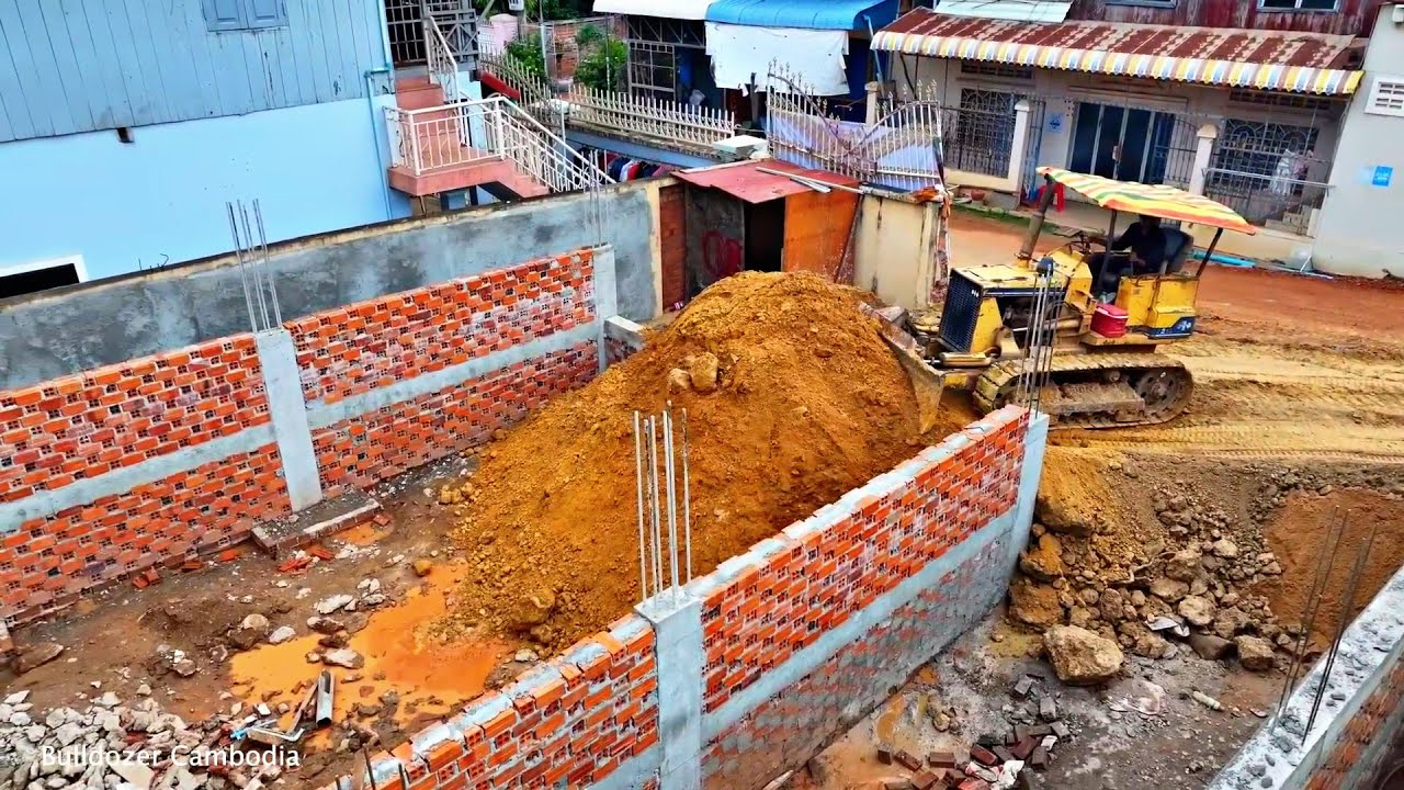 New Project! Landfill Delete Flooded Canal by Bulldozer DZOP & 5Ton Truck Unloading