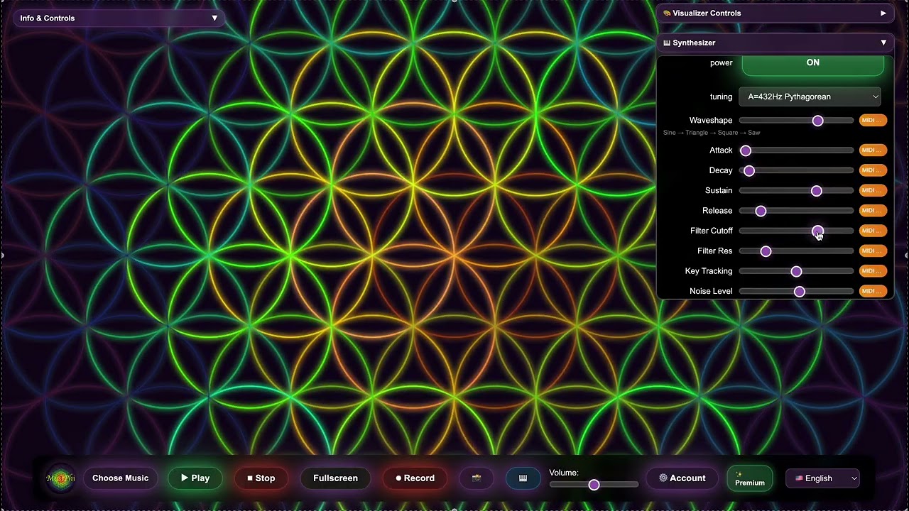 MusiPhi Sacred Geometry Music Visualizer | Short Demo Preset Sequence 432 Pathagorian Floweroflife 