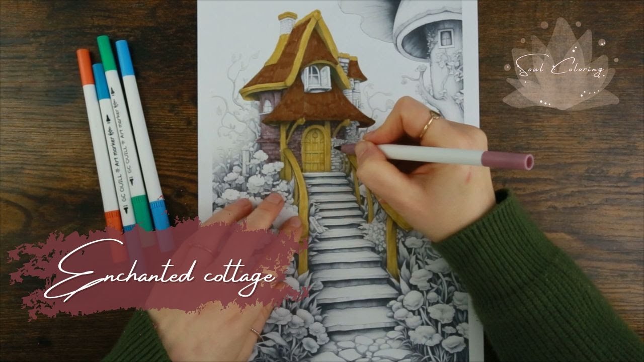 Coloring an enchanted cottage - adult coloring pages | Soul Coloring