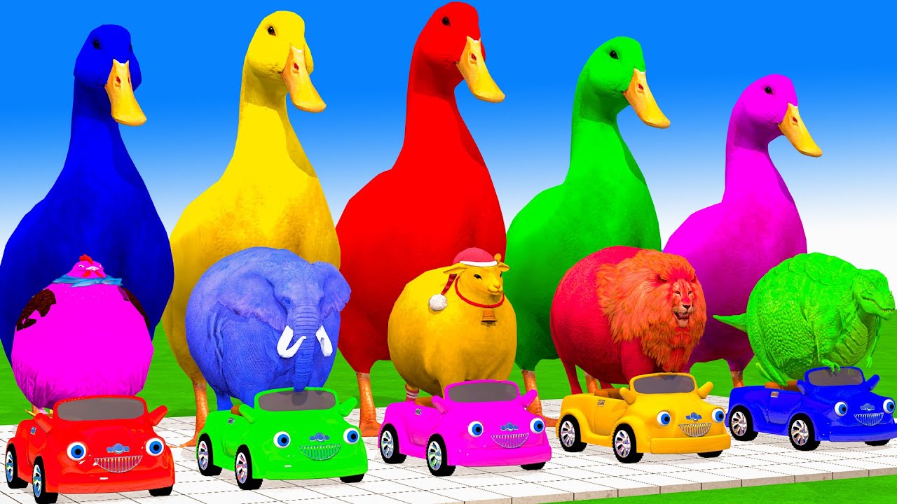 Long Slide Game With Cow Elephant Gorilla Hippopotamus Tiger - 3d Animal Game - Funny 3d Animals