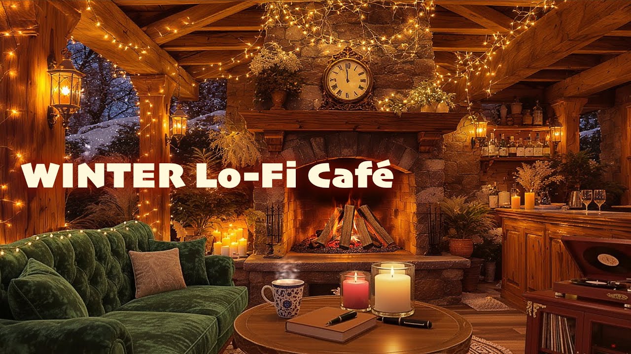 Winter Cabin Warmth | Fireplace Ambience with Fairy Lights for Study and Sleep