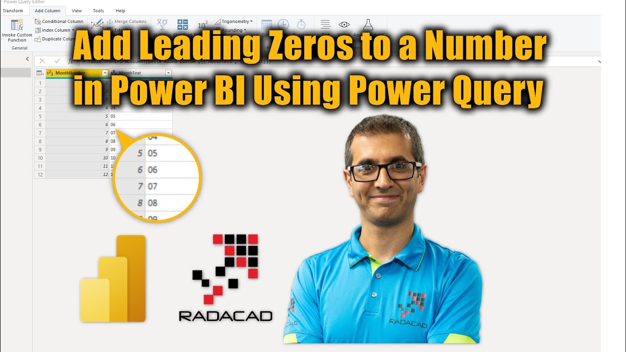 Добавление начальных нулей к числу в Power BI с помощью Power Query