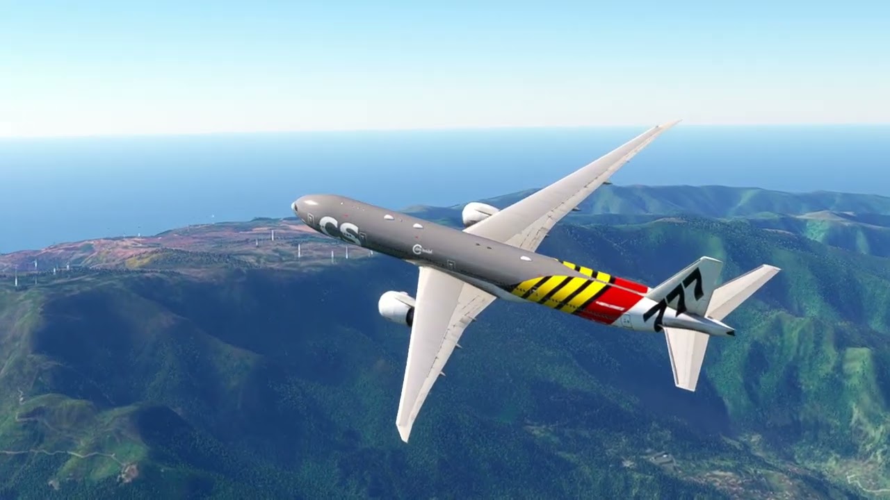 Take Off from MADEIRA airport // boeing 777-300 . game