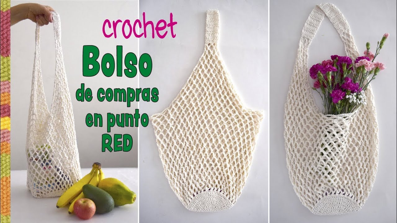 Bolso de compras ECOLÓGICO tejido a crochet en punto red con hilo de algodón  / Tejiendo Perú