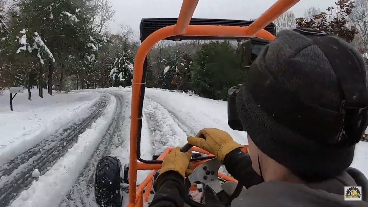 riding the Suzuki GS500 dune buggy in the snow