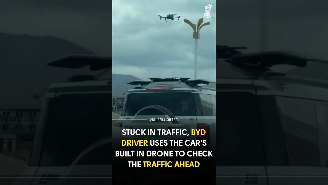 BYD Driver uses the car’s built in Drone to check the Traffic ahead 🚙🚦